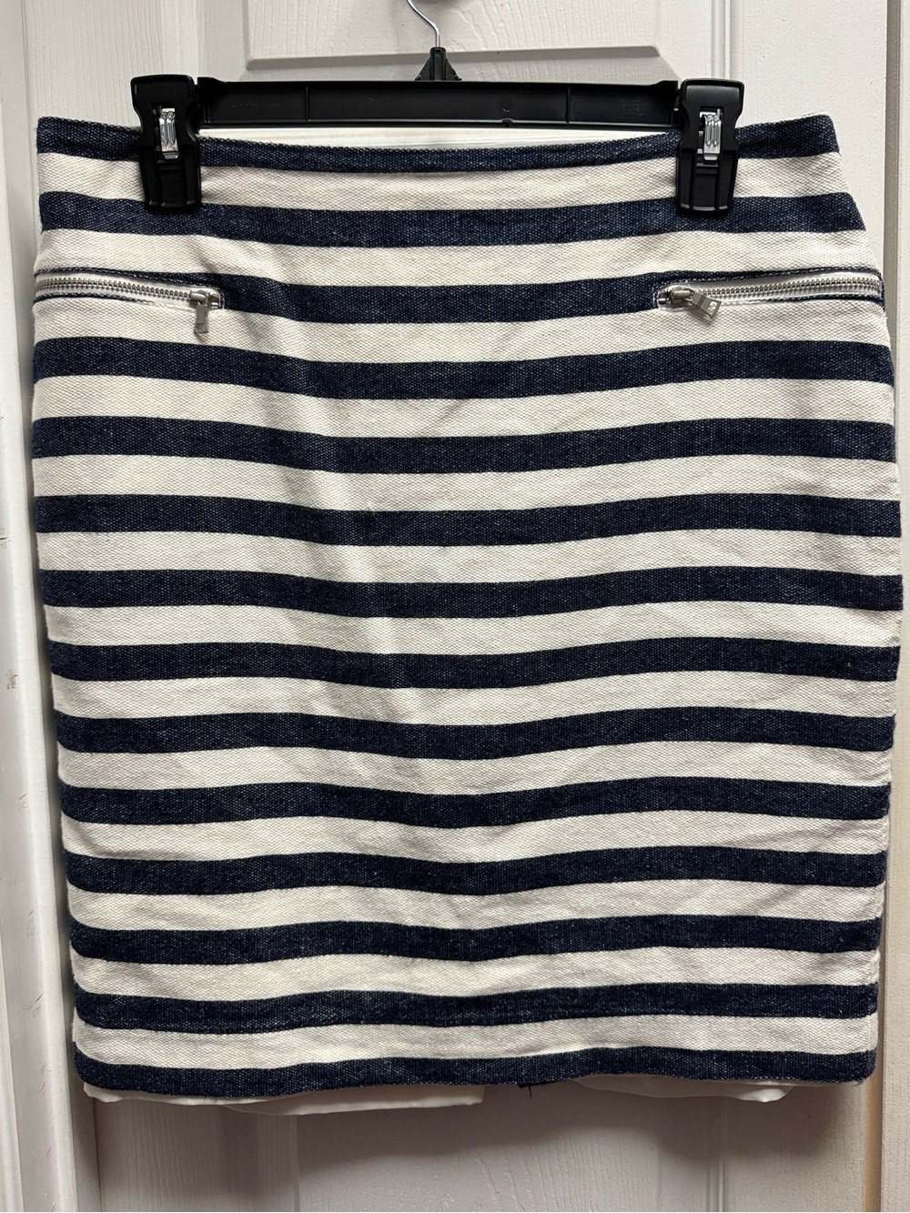 Ann Taylor Navy and White Striped Pencil Skirt